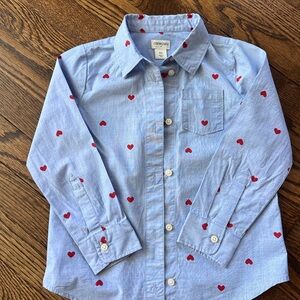 Crewcuts Girls Chambray with Red Hearts Buttoned Down Collared Shirt 4-5T